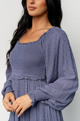 Amanda Smocked Dotted Maxi Dress | Dusk Blue